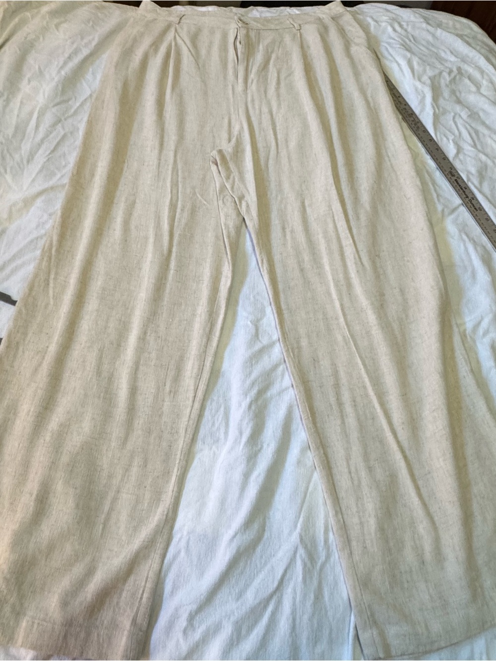 AND NOW THIS Women’s 2X Wide Leg Linen Blend Pants Ivory Natural Boho